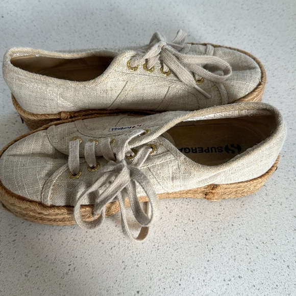 ๐ SUPERGA 2730 Womens Espadrilles Platform Classic Flat Canvas Cream Size 6๐ - Picture 3 of 5